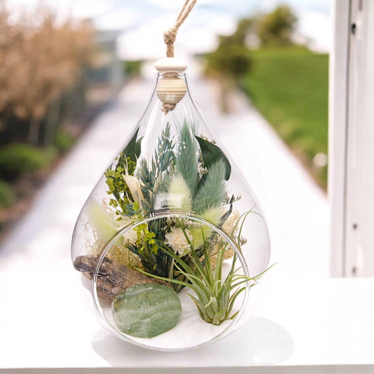 Teardrop Bubble Airplant Terrarium with Green Fluorite crystal