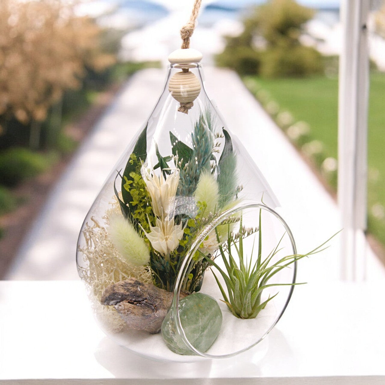 Teardrop Bubble Airplant Terrarium with Green Fluorite crystal