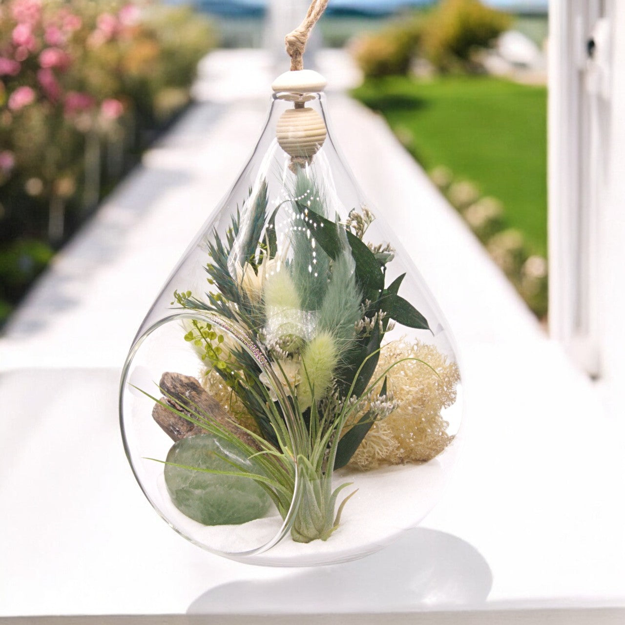 Teardrop Bubble Airplant Terrarium with Green Fluorite crystal