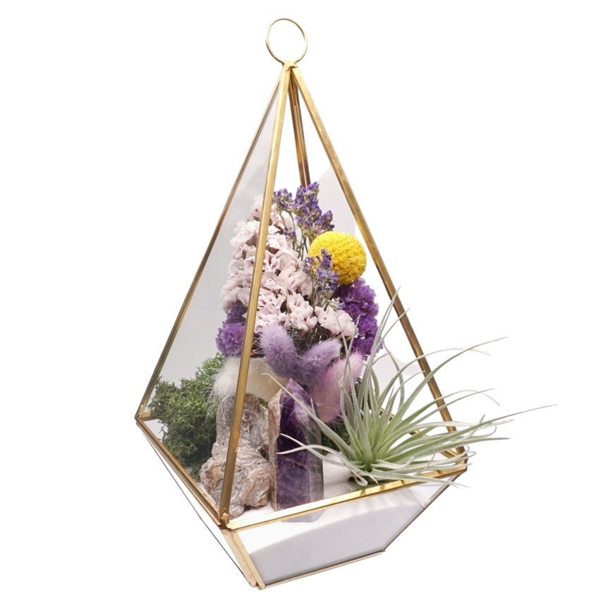 Terrarium victorien pour plante aérienne avec tour en cristal d'améthyste