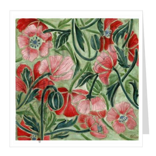 Watercolour greeting card art deco poppies