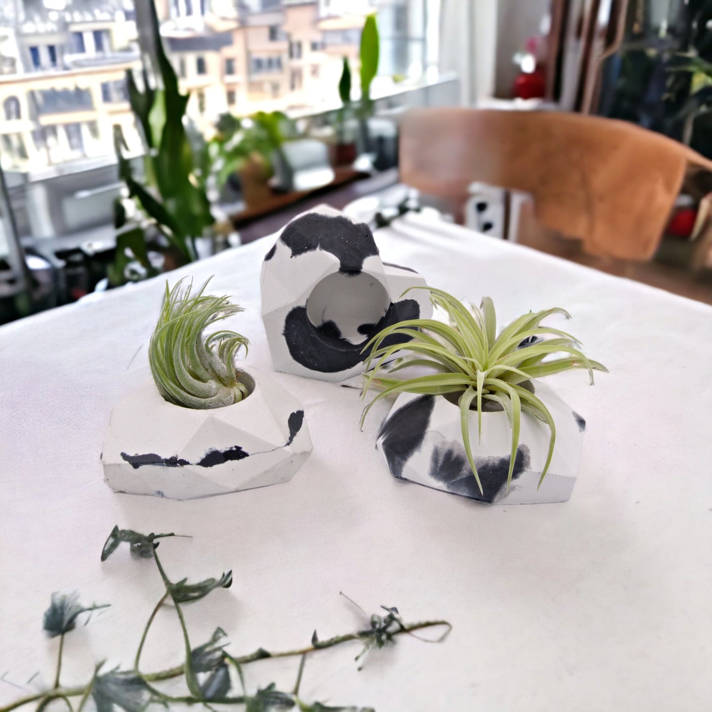 Black & White Cement Heart Airplant Pot