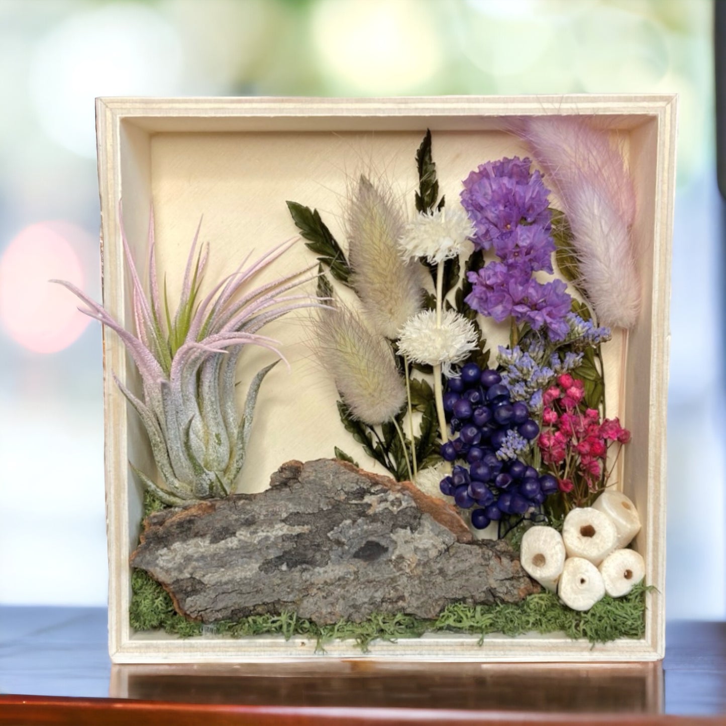 Airplant Art Frames - Square Natural Purple Flowers