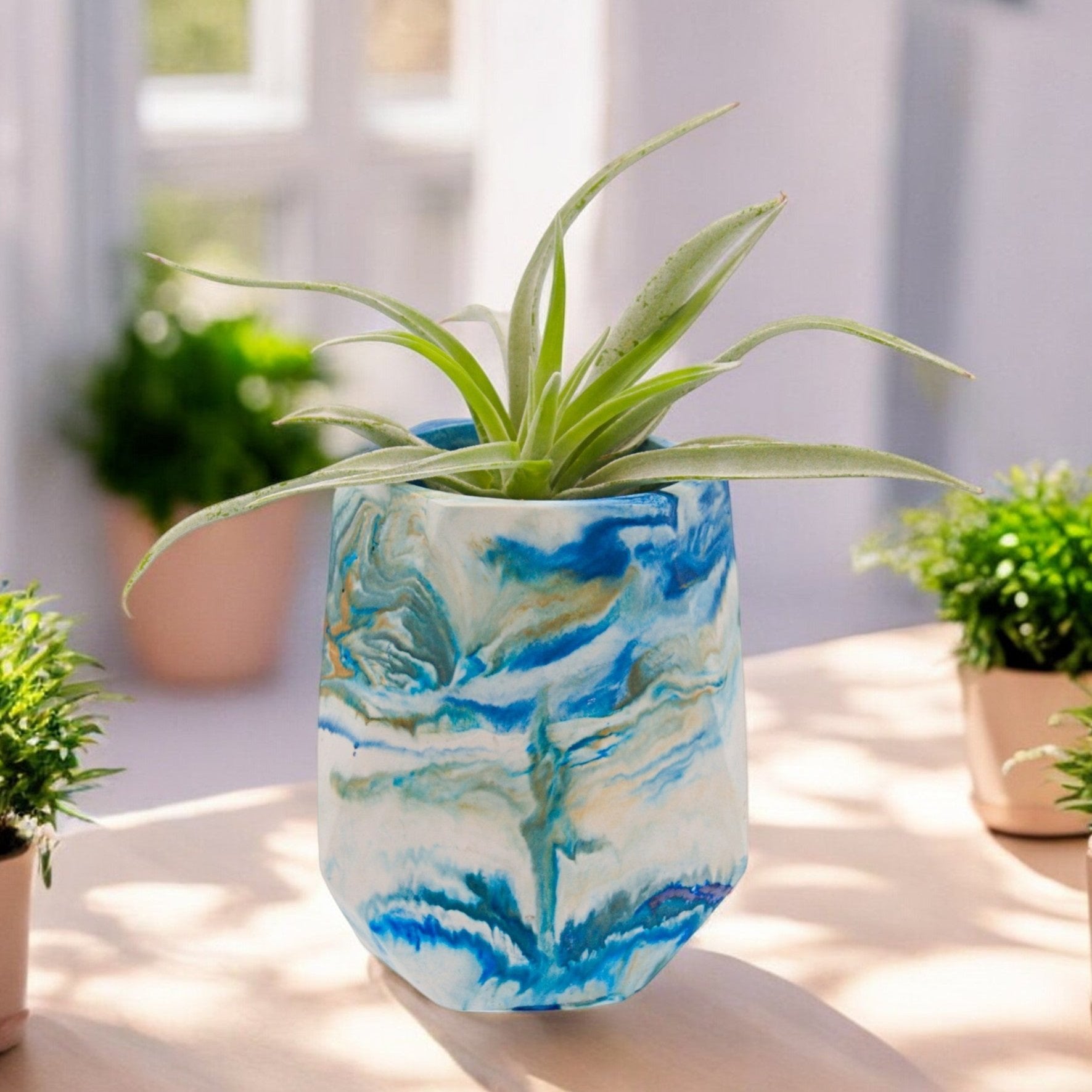 Blue turquoise white and gold hydrostone airplant pots