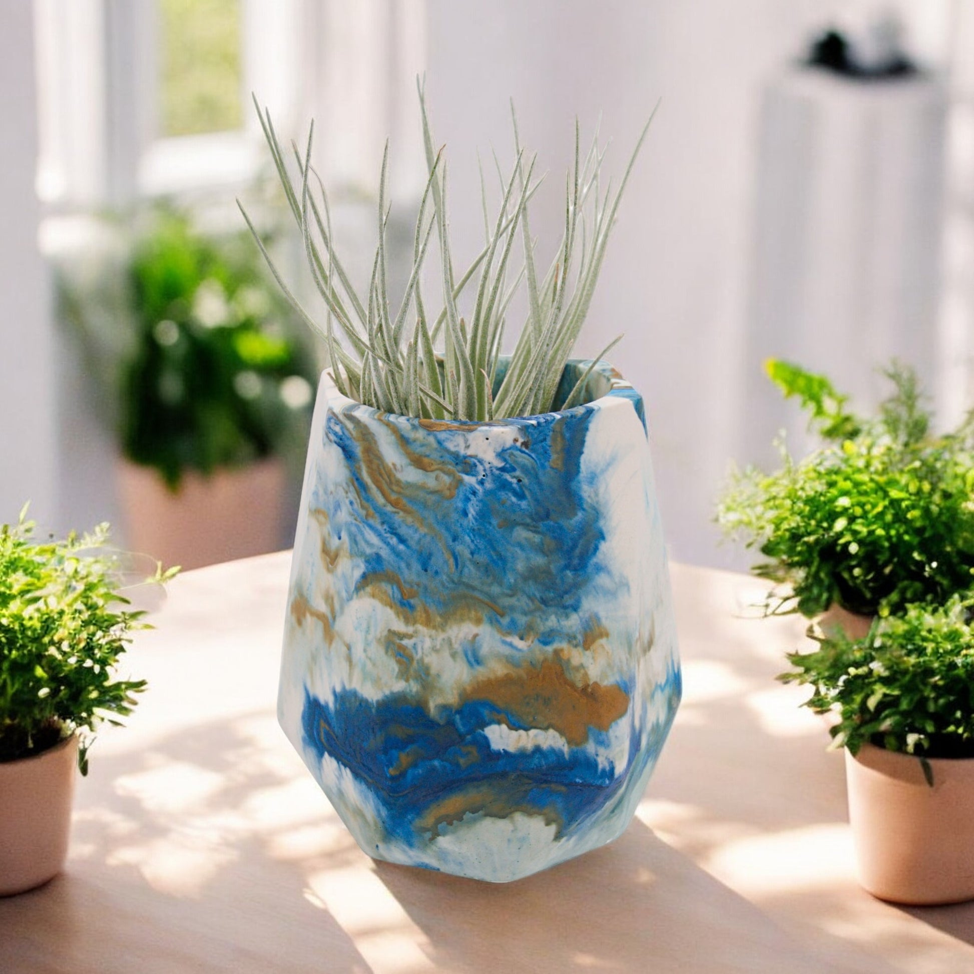 Blue turquoise white and gold hydrostone airplant pots