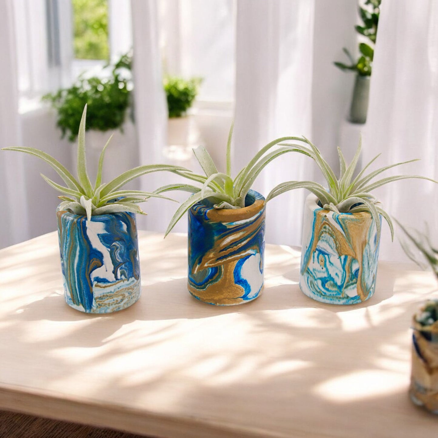 Blue turquoise white and gold hydrostone airplant pots