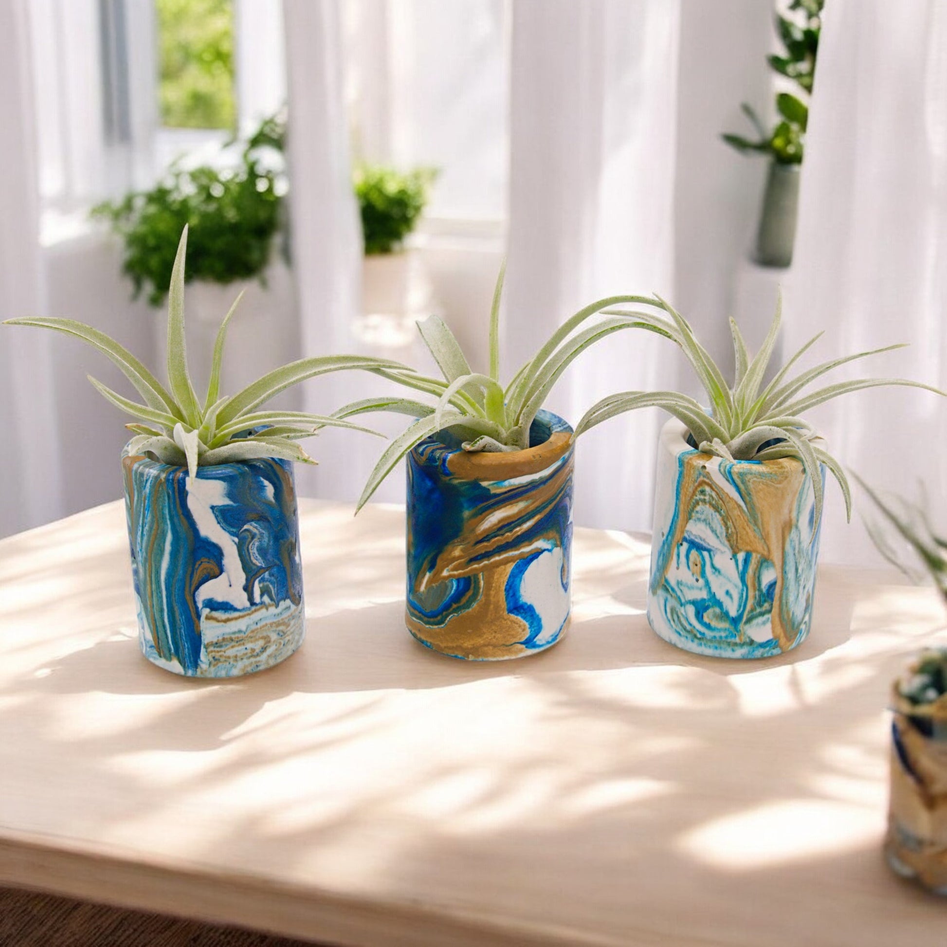 Blue turquoise white and gold hydrostone airplant pots