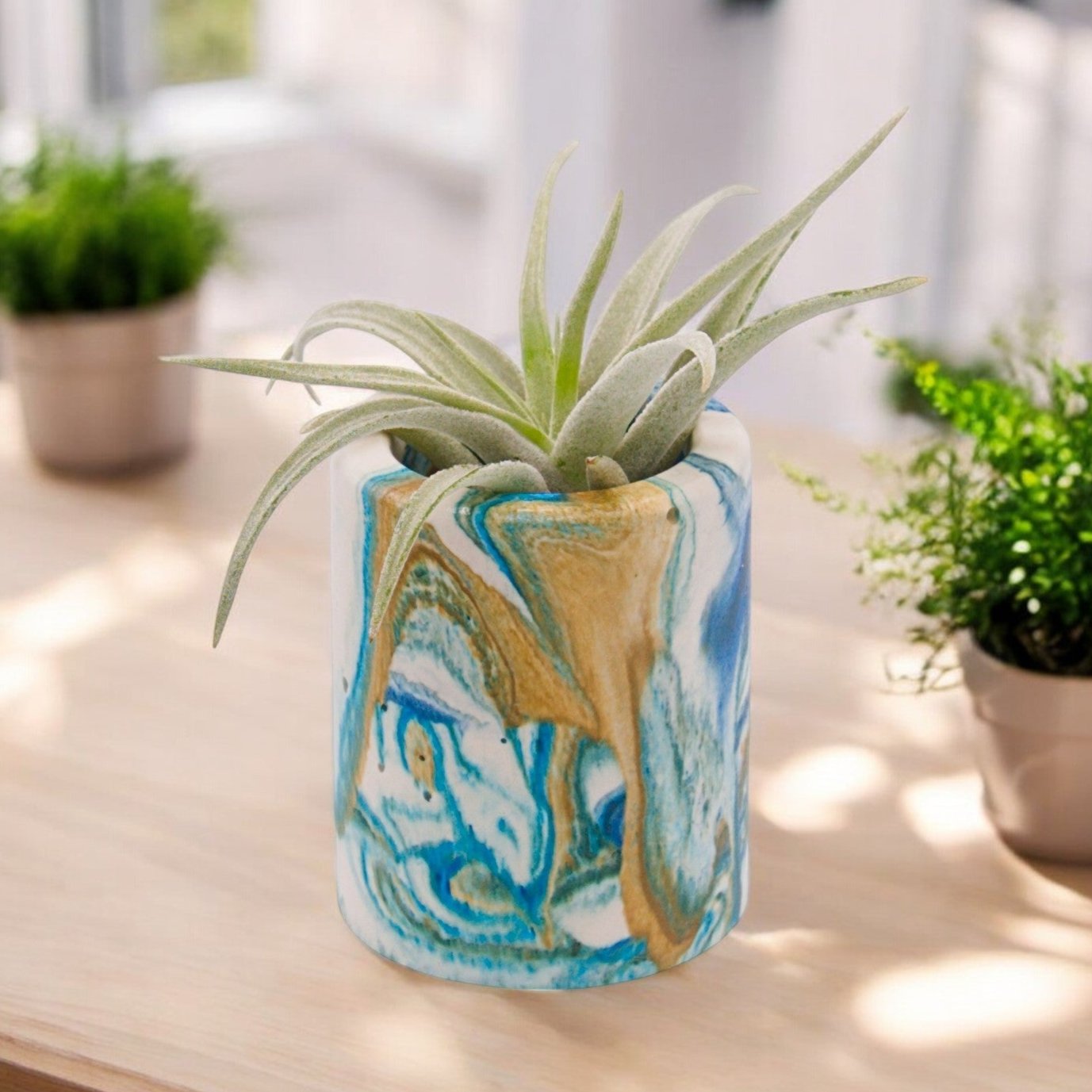 Blue turquoise white and gold hydrostone airplant pots