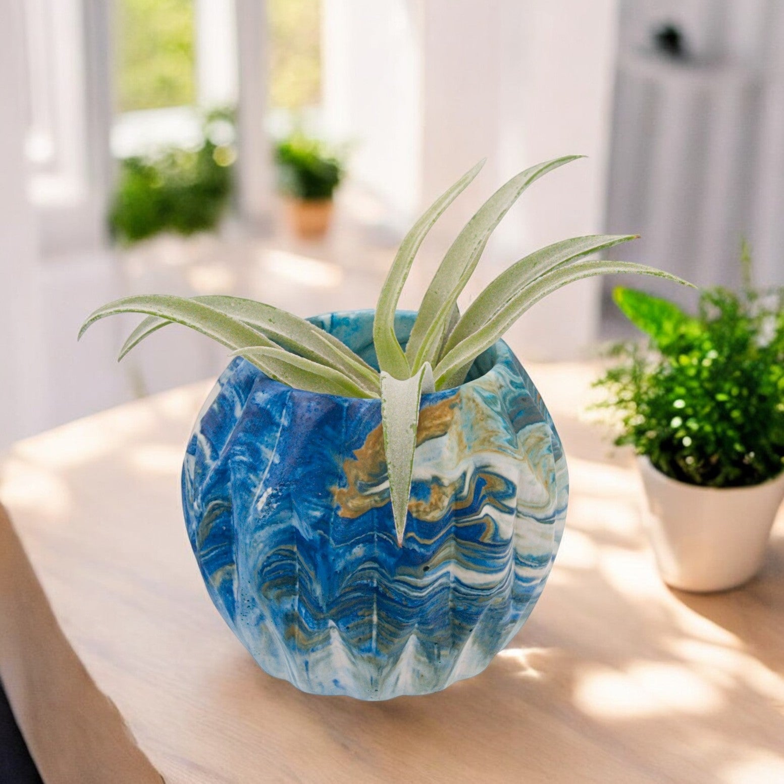 Blue turquoise white and gold hydrostone airplant pots