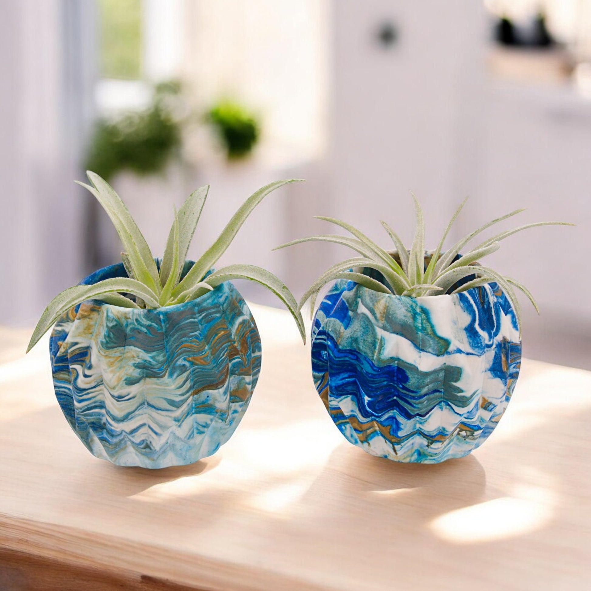 Blue turquoise white and gold hydrostone airplant pots