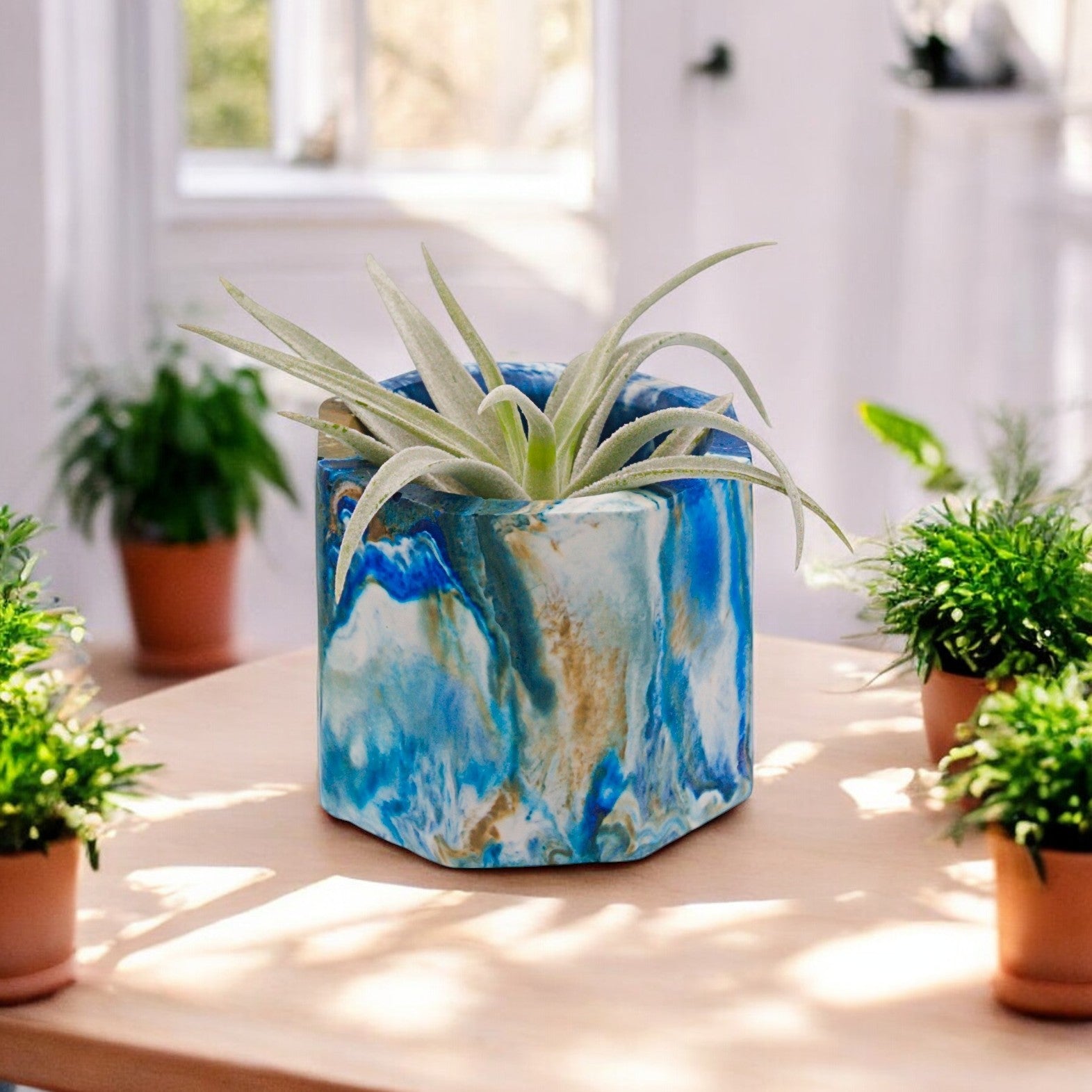 Blue turquoise white and gold hydrostone airplant pots