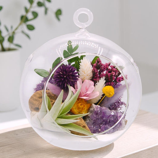 airplant terrarium dried flowers and amethyst