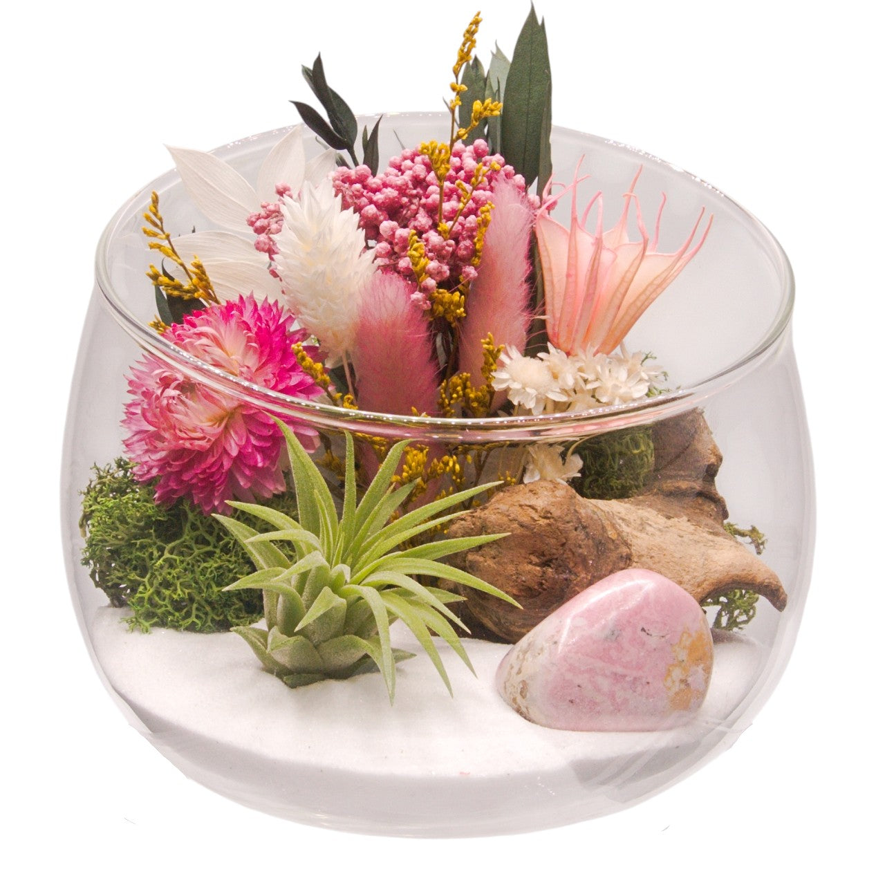 Terrarium bol avec plante aérienne - Rhodonite