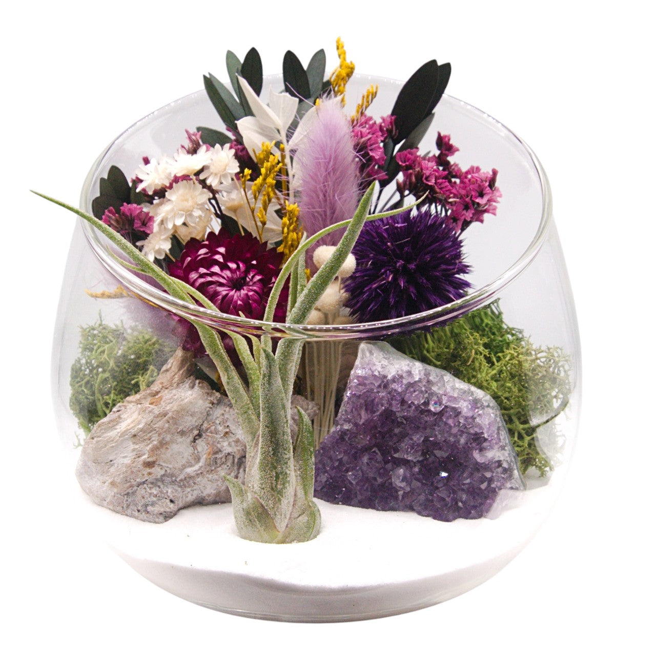 Terrarium bol avec plante aérienne - améthyste