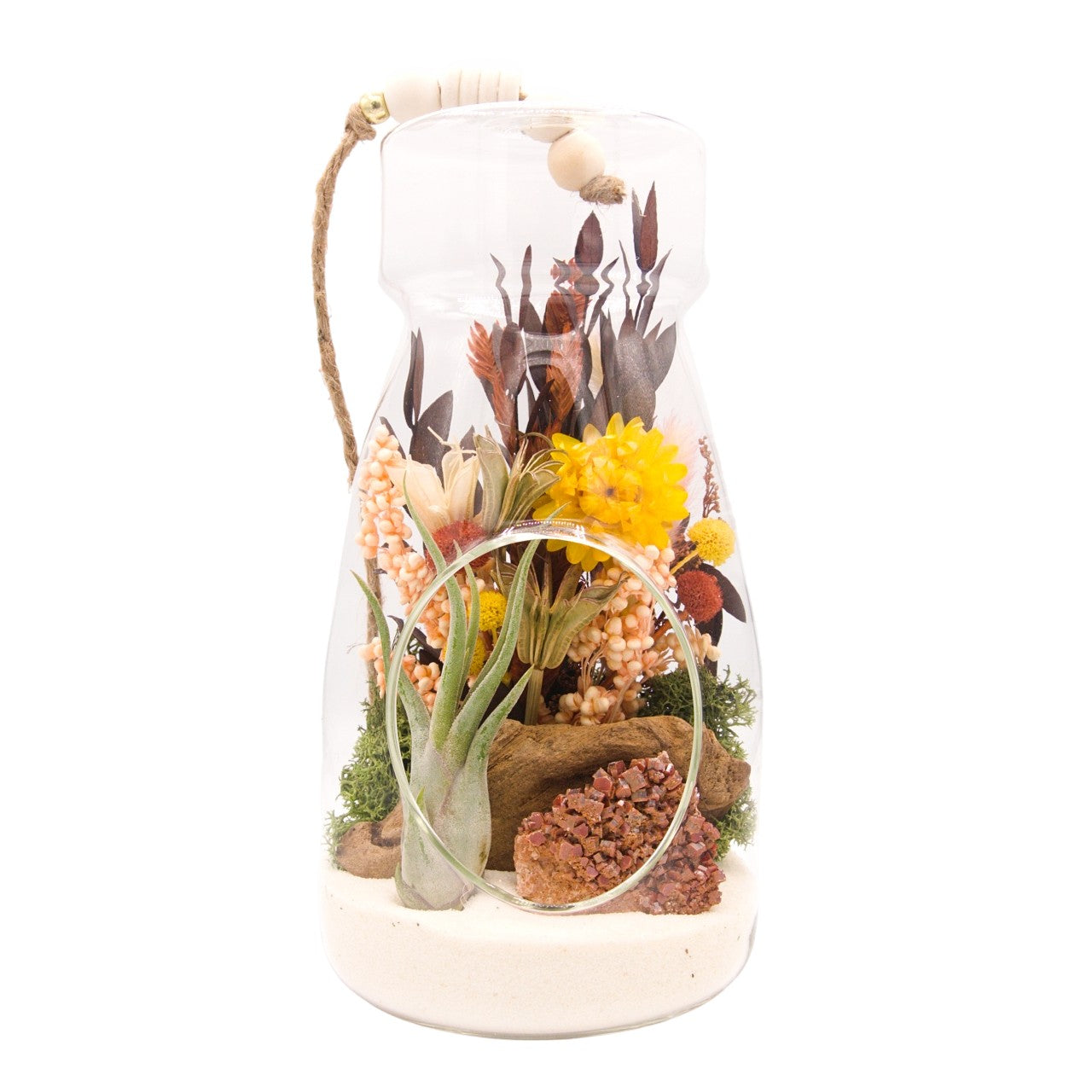 Airplant Bottle Terrarium - Vanadinite crystal