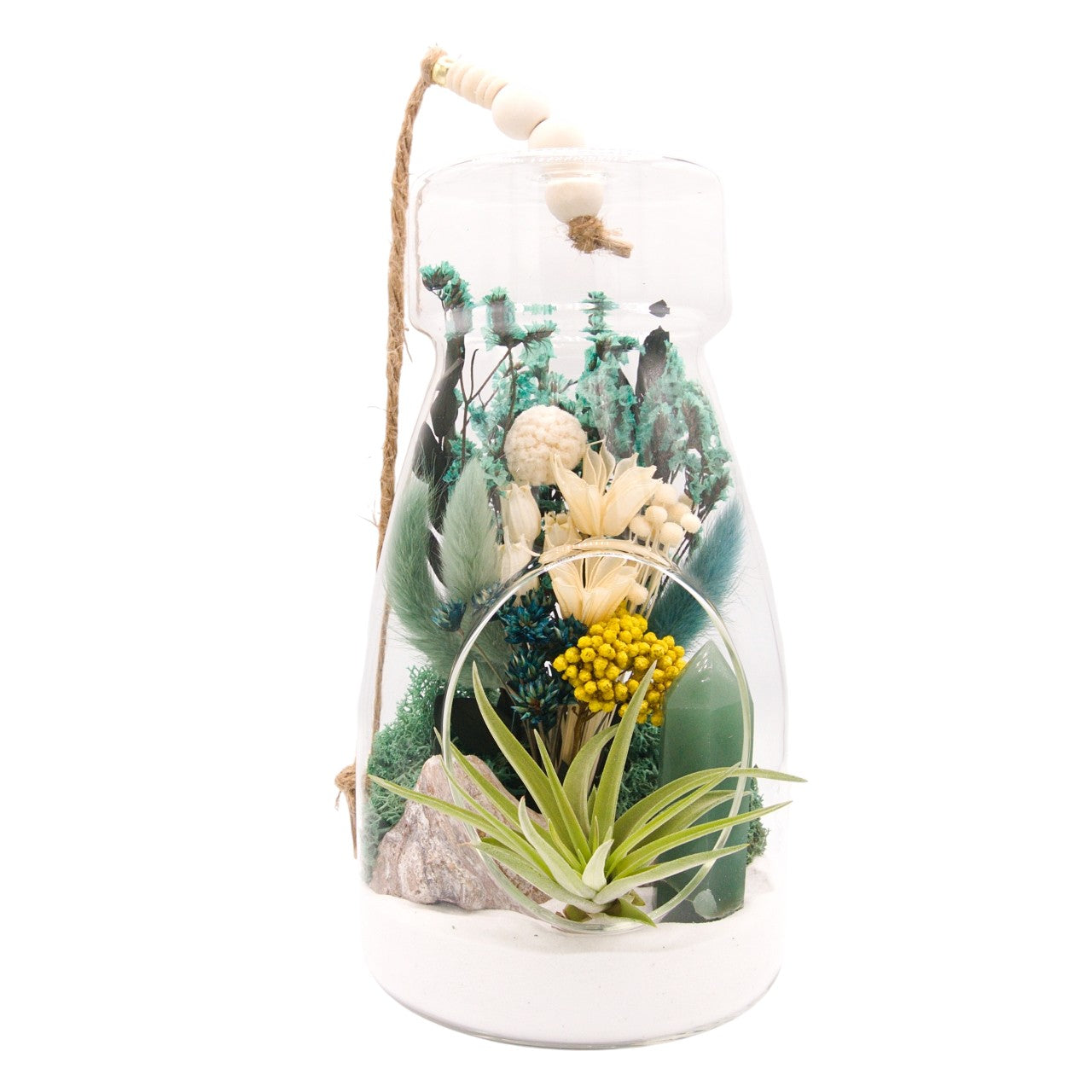 Airplant Bottle Terrarium - Green Aventurine crystal