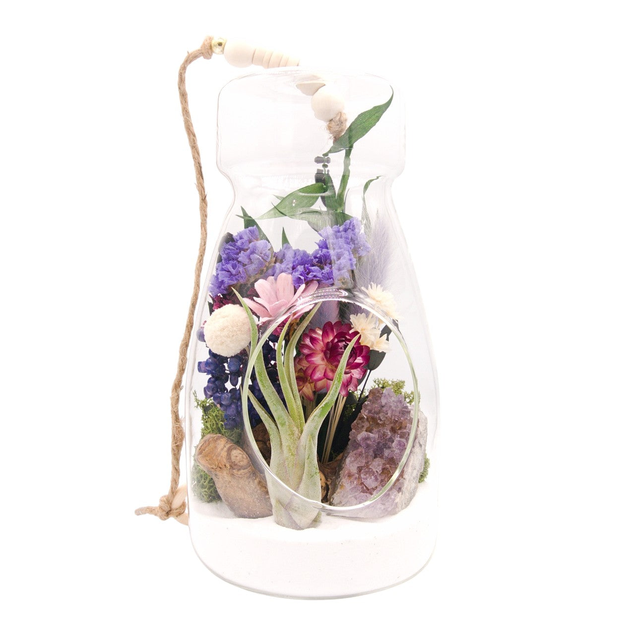 Airplant Bottle Terrarium - Amethyst Crystal