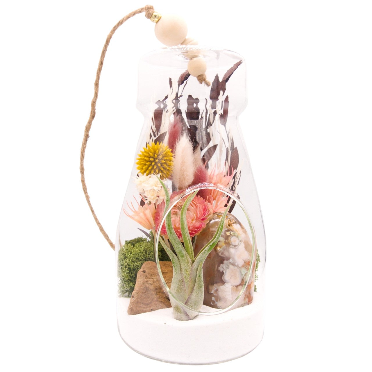 Airplant Bottle Terrarium - Flower Agate Crystal