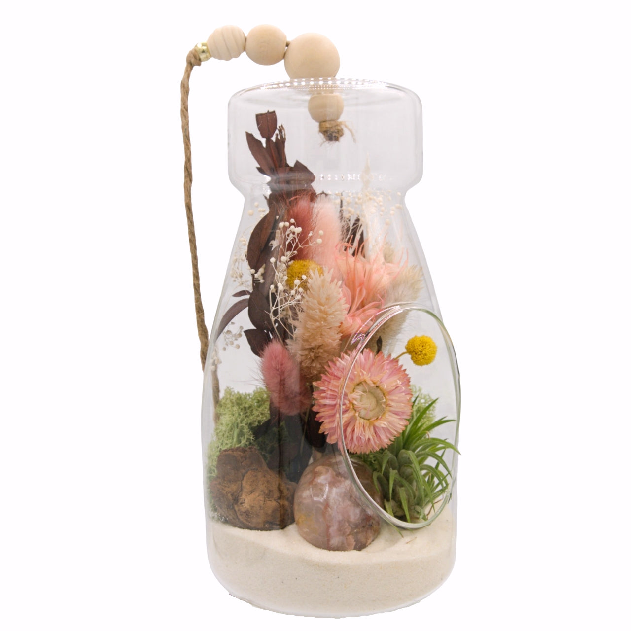 Airplant Bottle Terrarium - Flower Agate Crystal