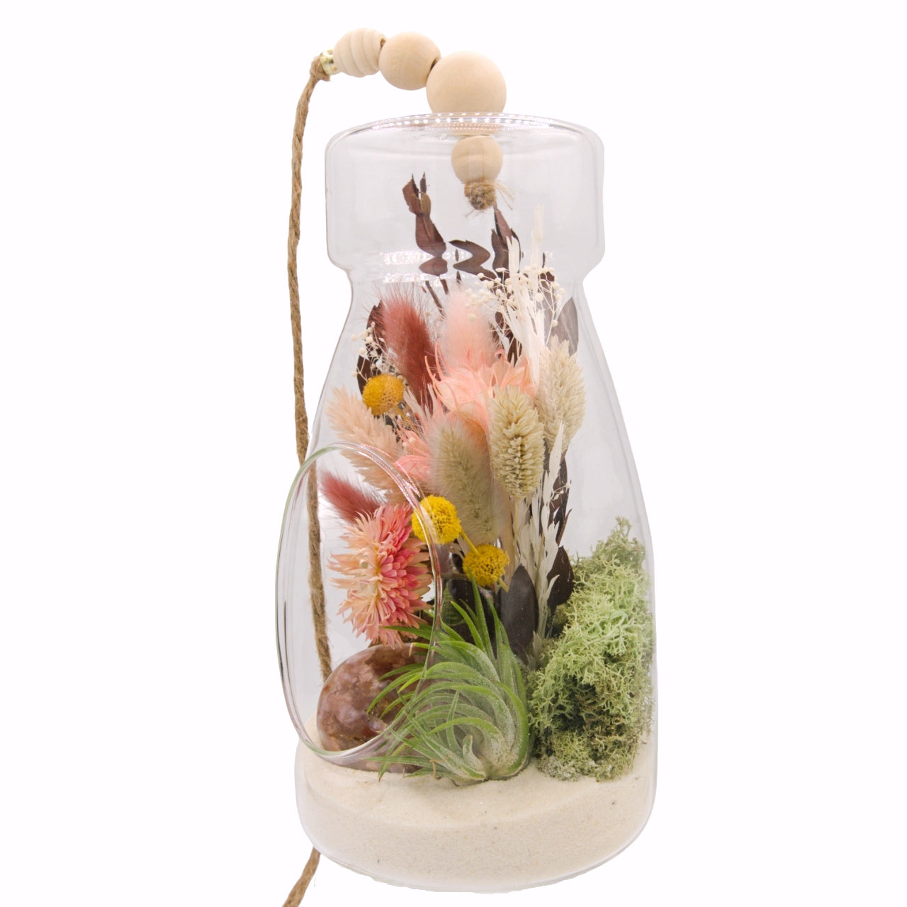 Airplant Bottle Terrarium - Flower Agate Crystal