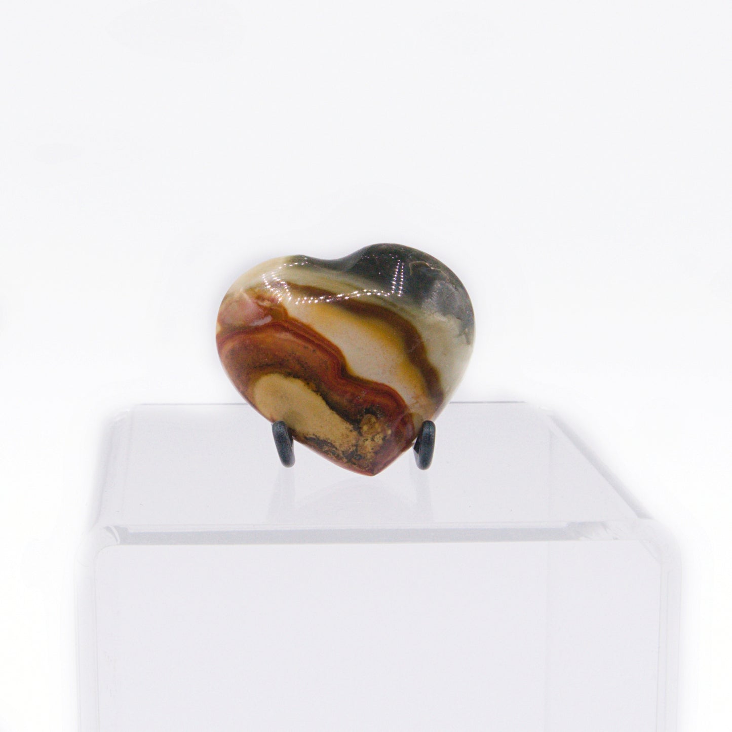 Jasper heart crystal stone with a mixture of colours - terracotta, yellow, off-white and dark green